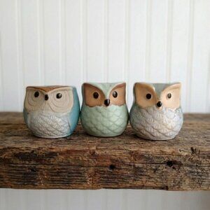 Set of 3 Owl Succulent Planters Mini Ceramic Bird Flower Pots w/ Drainage Holes